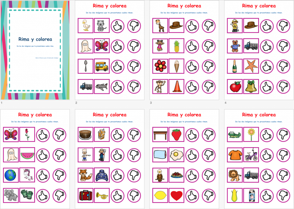 Conciencia fonológica Rima y colorea CONJUNTO DE ACTIVIDADES