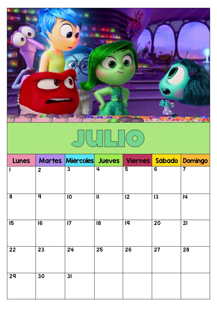 Calendario Julio Para Anotaciones Intensamente Del Reves